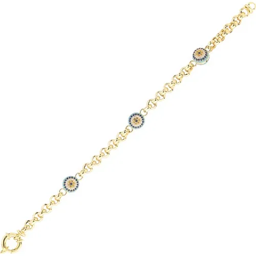 Xsilver Evil eye bead Stone Silver Bracelet