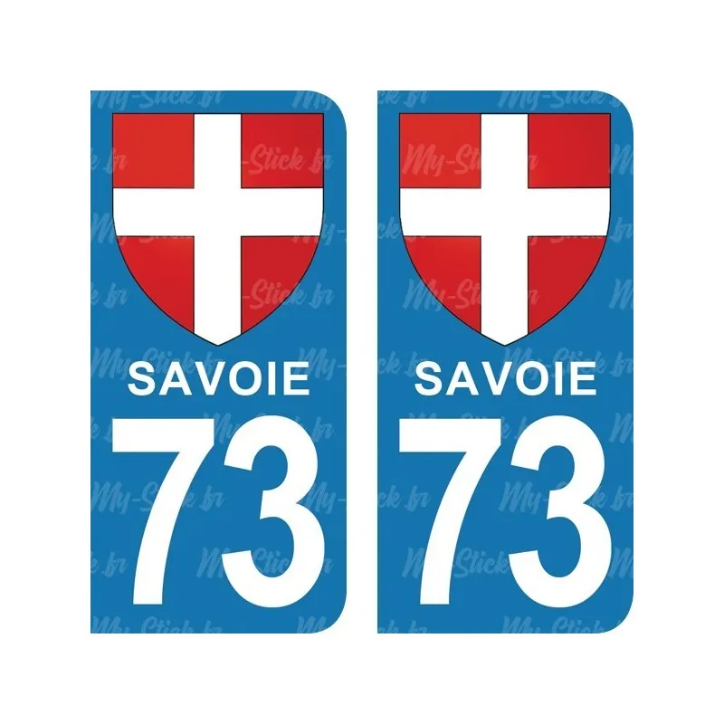 Sticker License plate coat of blunder 73 cross of Savee for car in blue or black background