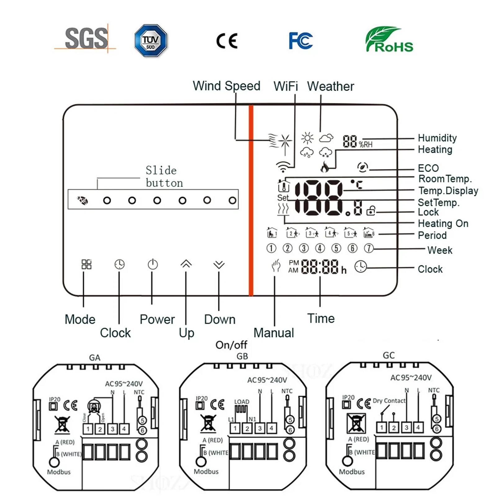 Qiumi-Thermostat WiFi intelligent pour le chauffage de l'eau et du sol, corps électrique et à gaz, microphone nous-mêmes avec Alexa et Google Home