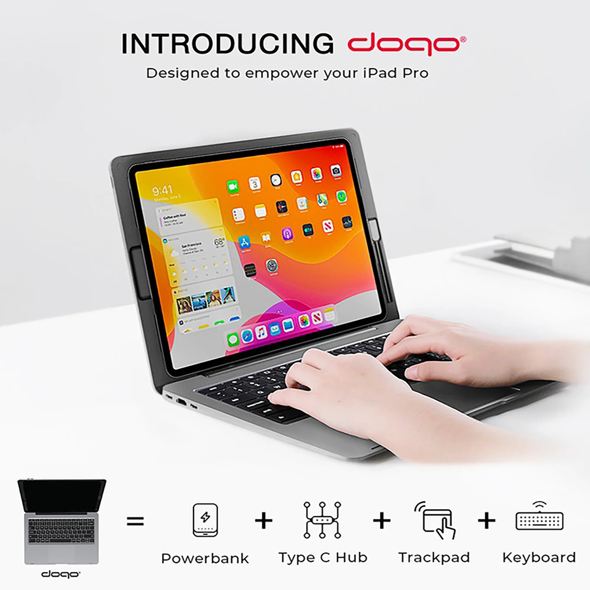 Imagem -02 - Doqo-case Teclado Mágico para Ipad Tampa do Teclado Bluetooth Hub Hdmi tf sd Coreano Russo Espanhol Francês Árabe 12.9 2023 20 21