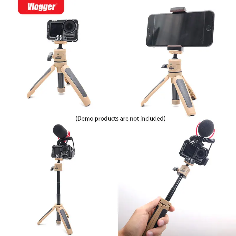 Vloger-ミニポータブル伸縮式三脚,自撮り棒,ボールヘッド付き,アクションカメラ用電話