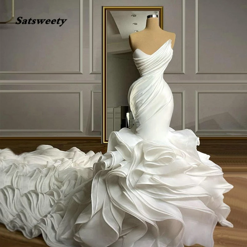 

Ivory Cascading Ruffles Wedding Dresses Mermaid Sweetheart Neck Ruched Court Train Brdal Gowns abiti da sposa