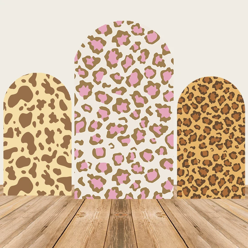 غطاء خلفية جدار مقوس بنمط جلد حيوانات الغابة لتزيين الحفلات وخلفية استحمام الطفل وطباعة مزدوجة من البوليستر المرن