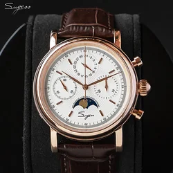 Sugess Mechanical Men Watch Original ST1908 Movement Chronograph Vintage Moonphase Genuine Leather Band Waterproof 50ATM ST19