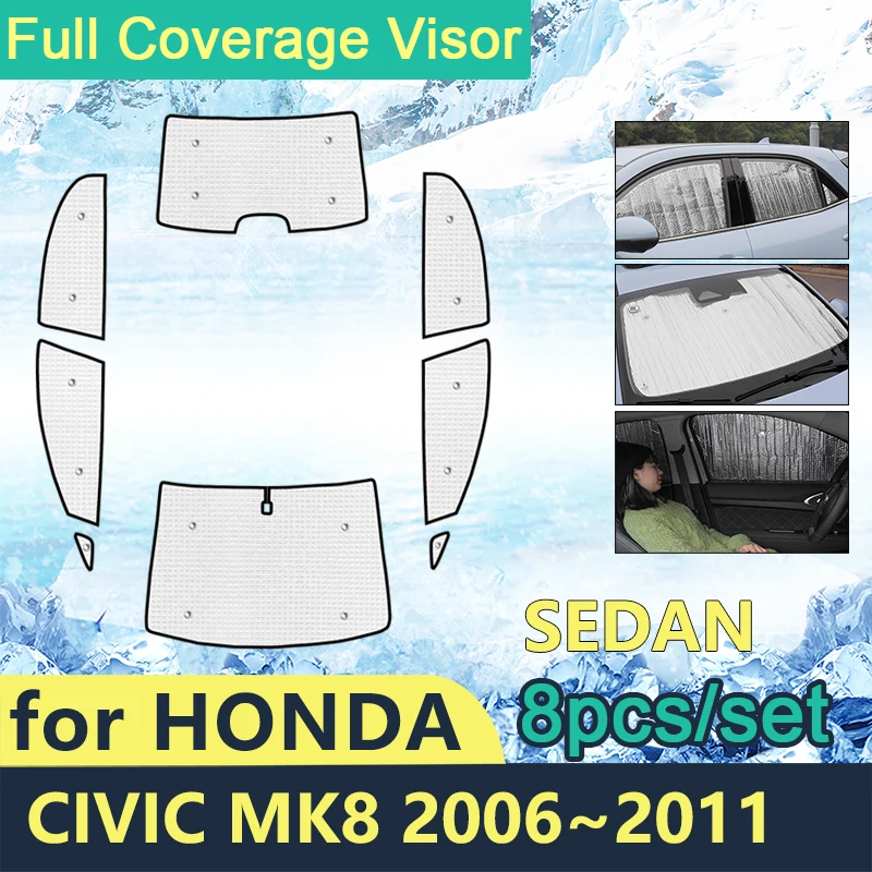 Full Cover Sunshades For Honda Civic Mk8 2006~2011 FA FD FG FK FN Sedan Car Sun Protection Windshields Side Window Accessories