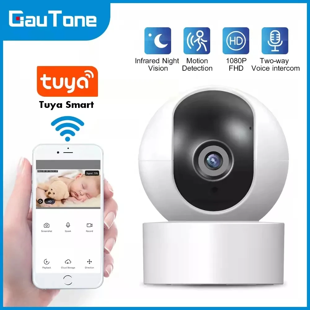 GauTone-Baby Monitor com Alertas de Atividade, Câmera de Vigilância, Visão Noturna, Wi-Fi, Câmera IP para Tuya Smart Life, PG107, PG103, 1080P