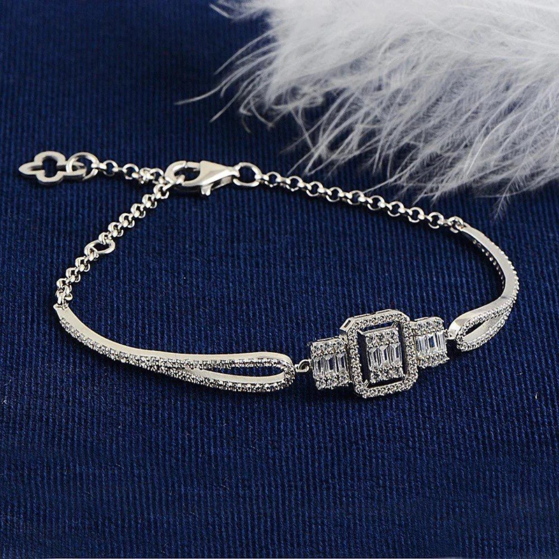 Buse Jewellery 925 Silver Baguette Women Bracelet Cubic Iced Out Zircon Luxury Cz Diamond Tennis Wedding Engagement Gift Fashion