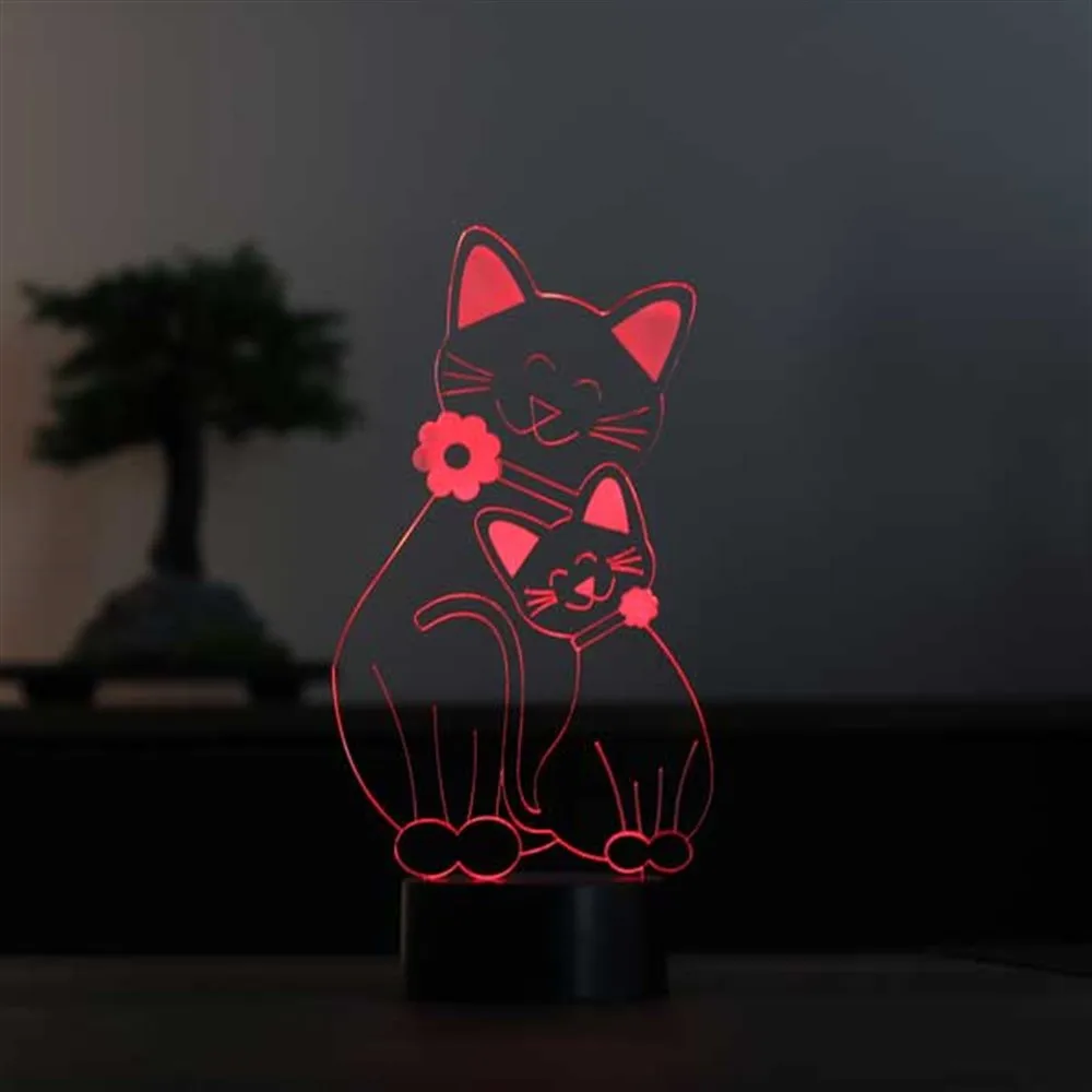 Cat Family 3D Illusion lampada da tavolo a Led in acrilico adattatore da 12 Volt Daylight Design Base in legno amante degli animali migliore Idea regalo per le coppie Anime Stranger Things Neonato Luci Notturne Lampada