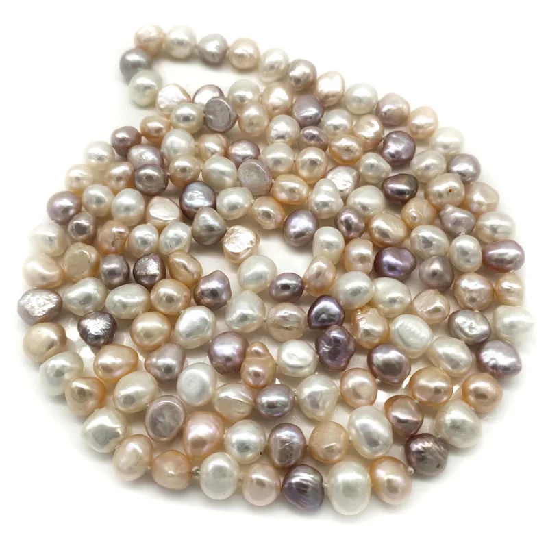 

48 inches 9-10mm Natural Multicolor Baroque Pearls Long Chain Necklace