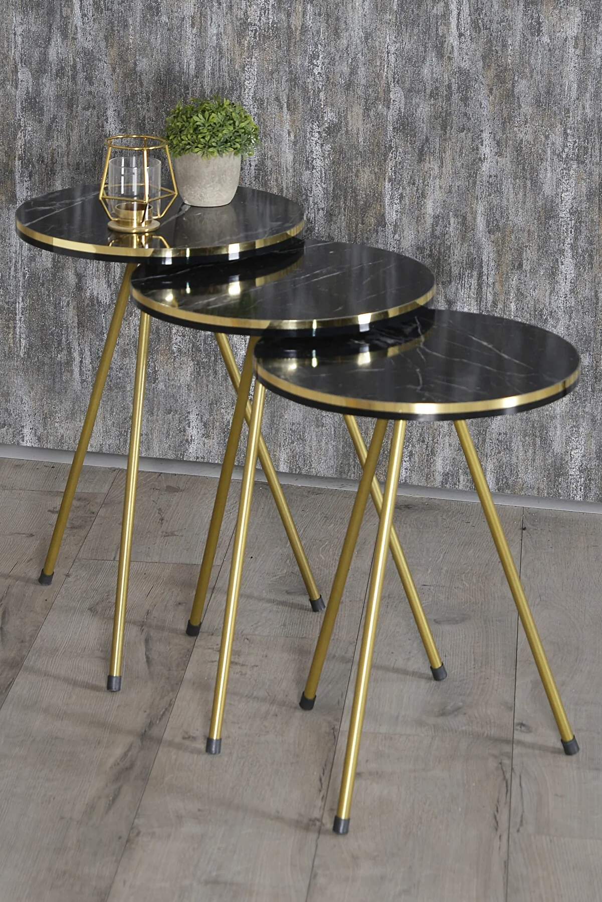 

Modern Scandinavian Round Zigon Coffee Table 3 Pcs Gold Efes Metal Foot Double Gold Edge Tea Coffee Serving Side Table Living Room Living Room