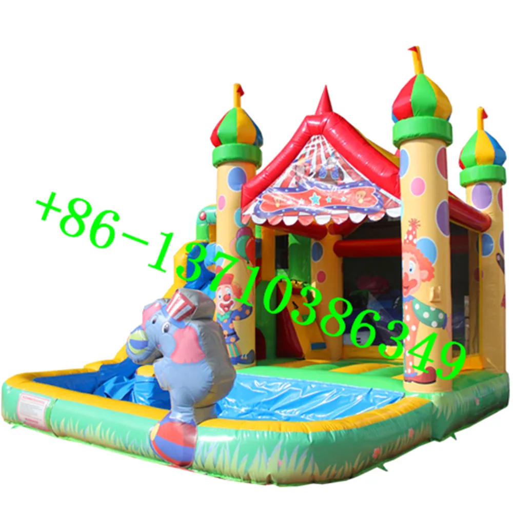 

Newly designed commercial clown elephant bouncy castle trampoline jumper water slide bounce house combination