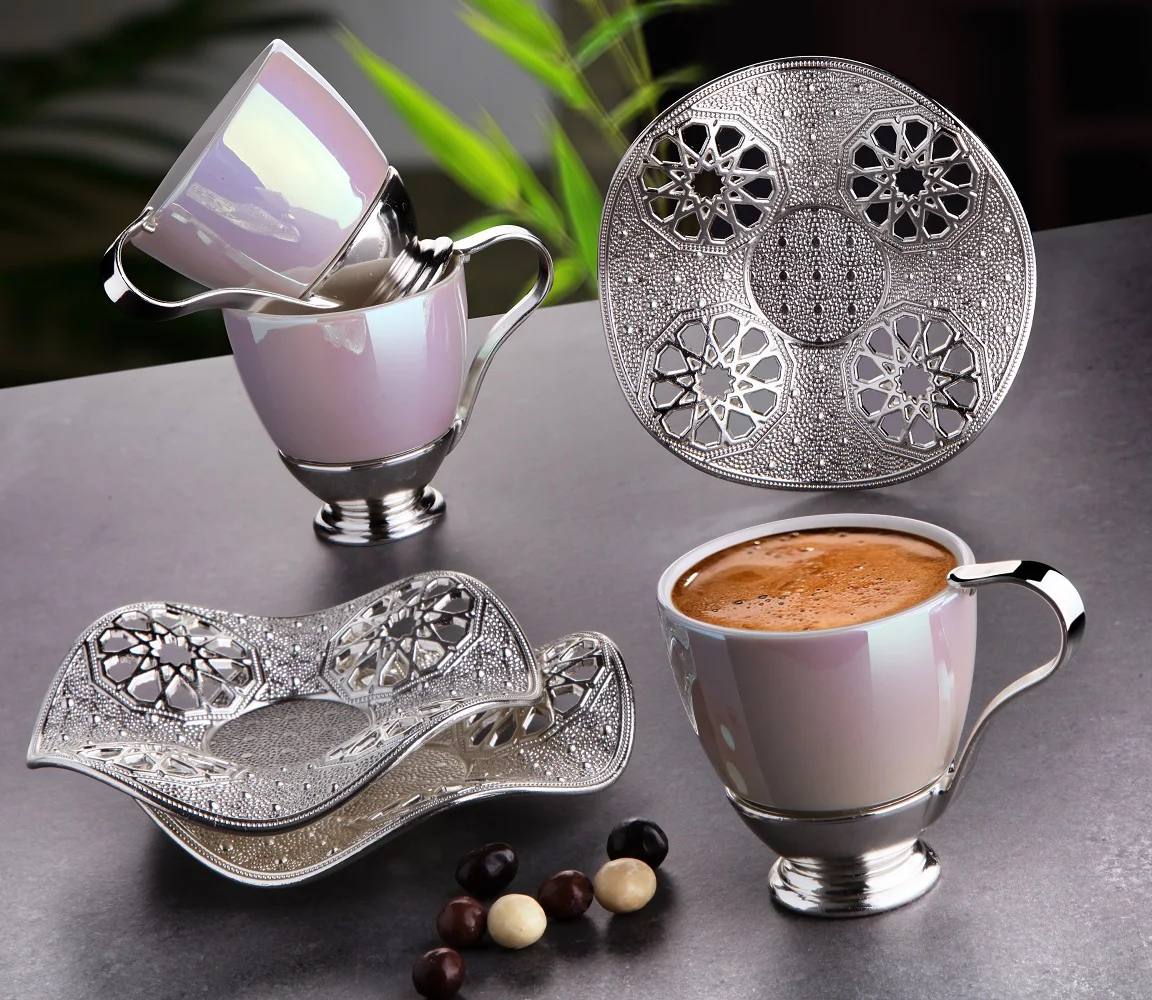 

Ni̇sa Coffee Set - Silver White Color