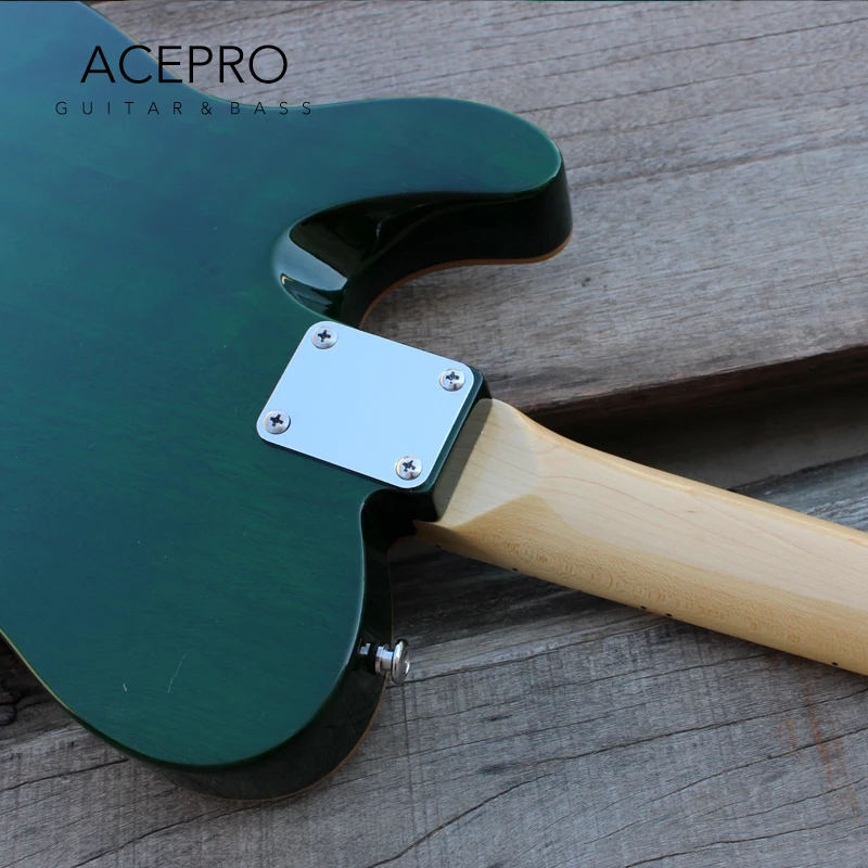 In Stock Acepro F hole Electric Guitar Green Solid ASH Top, High Quality Guitarra Parts, Chrome Hardware, Free Shipping