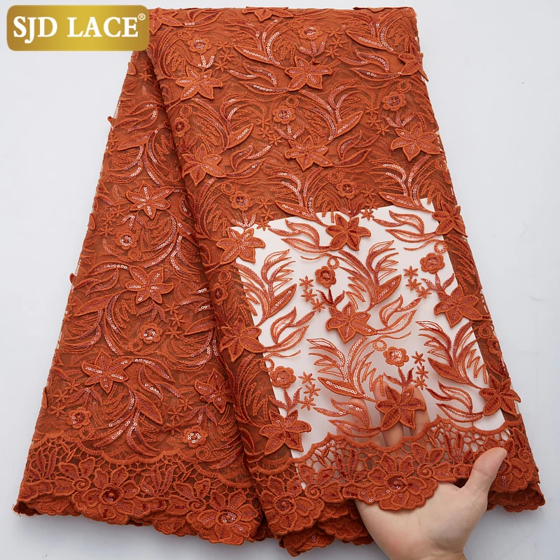 SJD LACE French Tulle Lace Fabric 2024 High Quality Embroidery 3D Flowers African Nigerian Mesh Lace Fabric For Wedding Sew2783