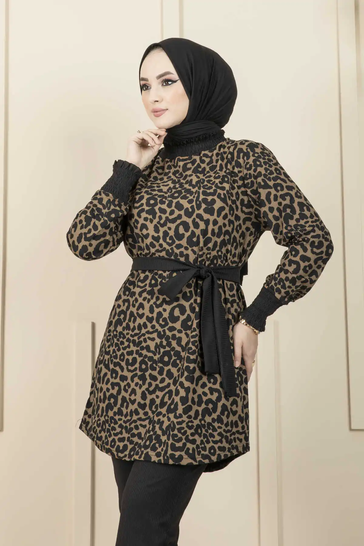 Women Leopard Patterned Hijab Double Suit Ramadan Kimono Jacket Party Dresses Summer Clothing Outer Caftan Marocain Robe Femme