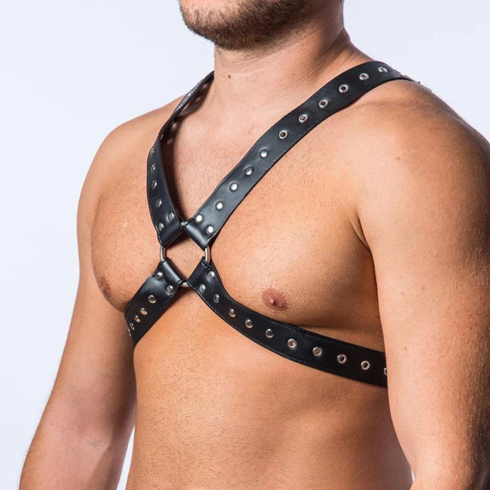 Arnés de tirantes de pecho de cuero exótico para hombres, liguero corporal Bondage BDSM negro, danza gótica, ropa de club nocturno, cinturones de