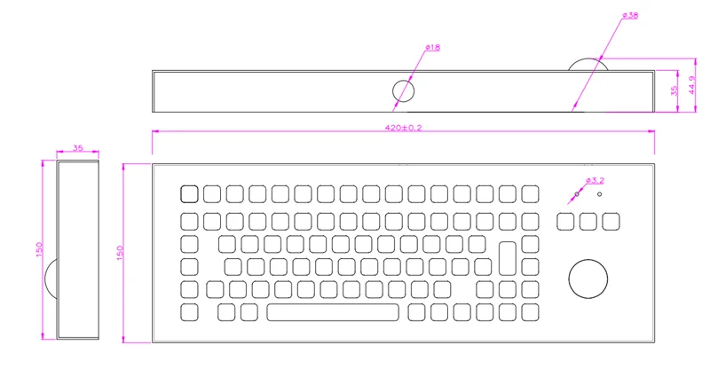 Imagem -05 - Teclado Industrial do Desktop do com Trackball o Quiosque Impermeável Prendido Padrão de Ip65 89 Chaves Aço Inoxidável