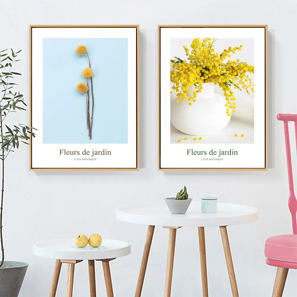 Dried Flower Poster Yellow Billy Balls Print Mimosa Canvas Painting Nordic Wall Art For Living Room Home Decor Bedroom Picture