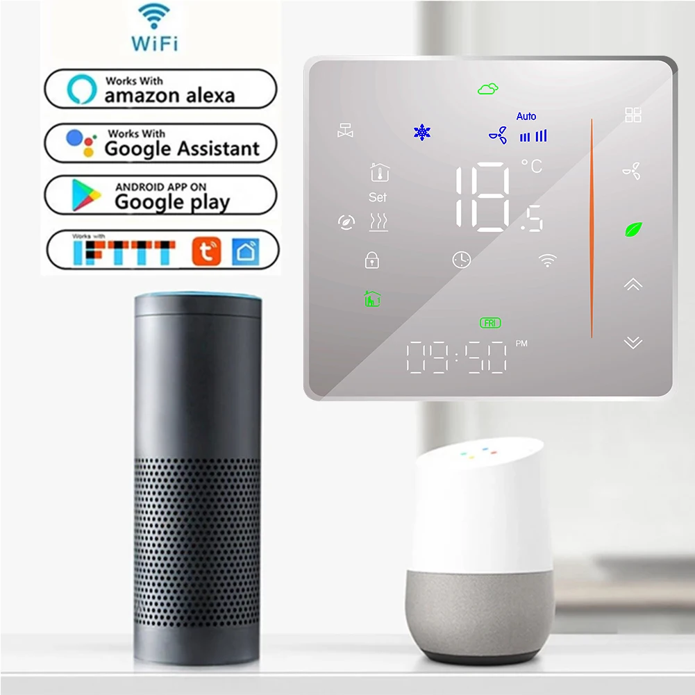 Qiumi Smart Wifi Color Thermostat Air Conditioning Temperature Controller Works with Alexa Google Home, 95~240V AC