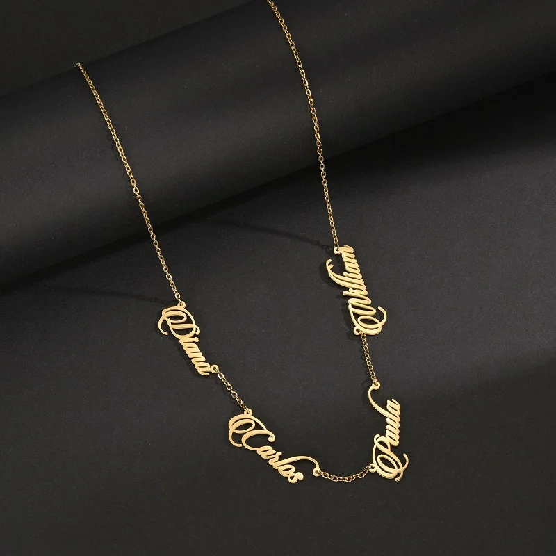 Trendy Custom Multiple Names Necklace Personalized Stainless Steel Chain 6 Nameplates Pendants Necklaces Fashion Party Gift