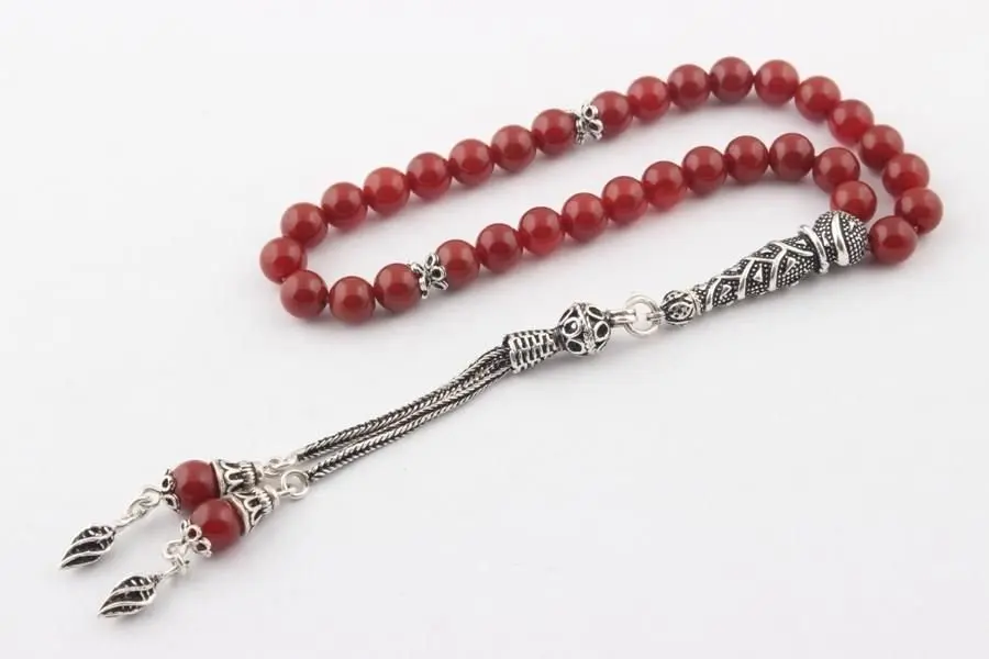 Natural Quartz Stone 925 Silver Tassel 33  Akik Bead Prayer Tasbih Rosary Men Women Meditation Jewelry From Turkey