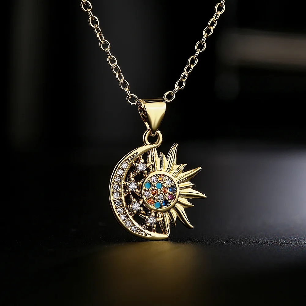 Fashion Exquisite Sun Moon Star Necklace Ladies Boho Vintage Clavicle Chain Sun Moon Deformation Pendant for Beloved Girls