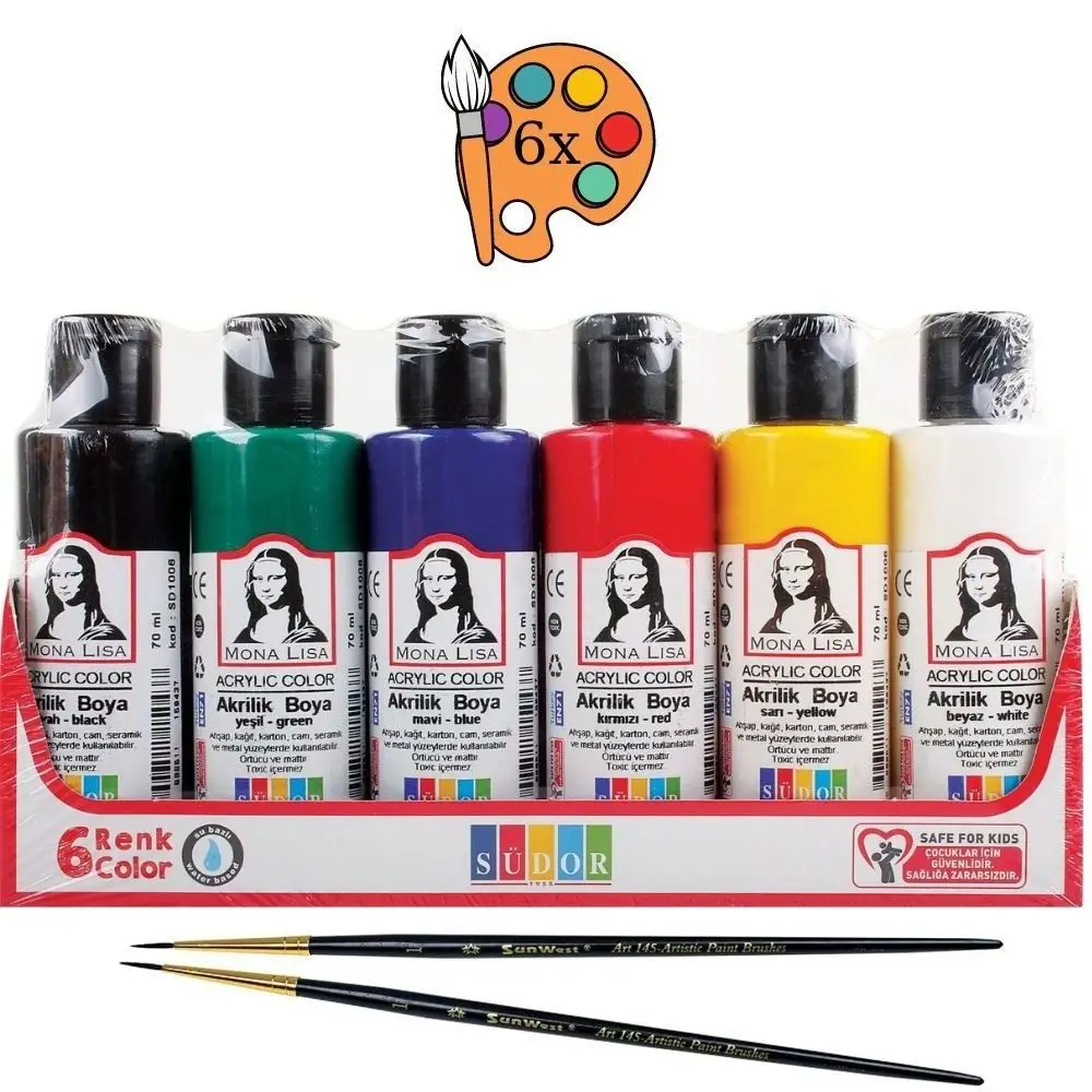 6 Colors Acrylic Paint Set Art Supplies Airbrush Professional Hand Product Water Resistant DIY Wood Fabric Canvas Glass Fast Dry