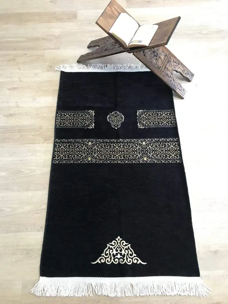 Kaaba Islamic Prayer Mat Soft Sajadah Prayer Rug Islamic Luxry Chenille Velvet Vedding Hajj Muslim Father Gift Worship Qibla