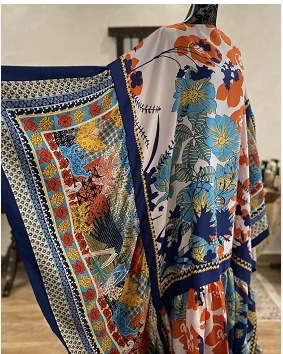 Kuwait Fashion 2022 Bohemian Summer Cotton Printed Loose Butterfly Kaftan Long Dress Oversize Muslim African Caftan Abaya