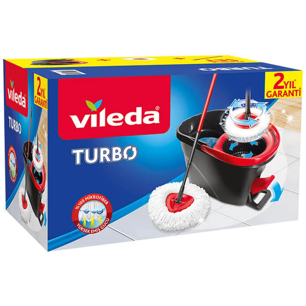 Vileda Turbo Mop Cleaning Bucket Pedal Kit Wash Floor Microfiber Cloth Wet Dry Hands Free Crimping