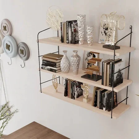 Bino Rak Buku Rak Dinding Ukuran Besar 3 Lapis Kayu Alami Solid