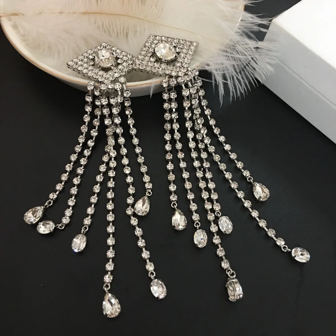 

European And American Style Geometric Crystal Tassel Ear Clip High-End Luxury Ladies Jewelry