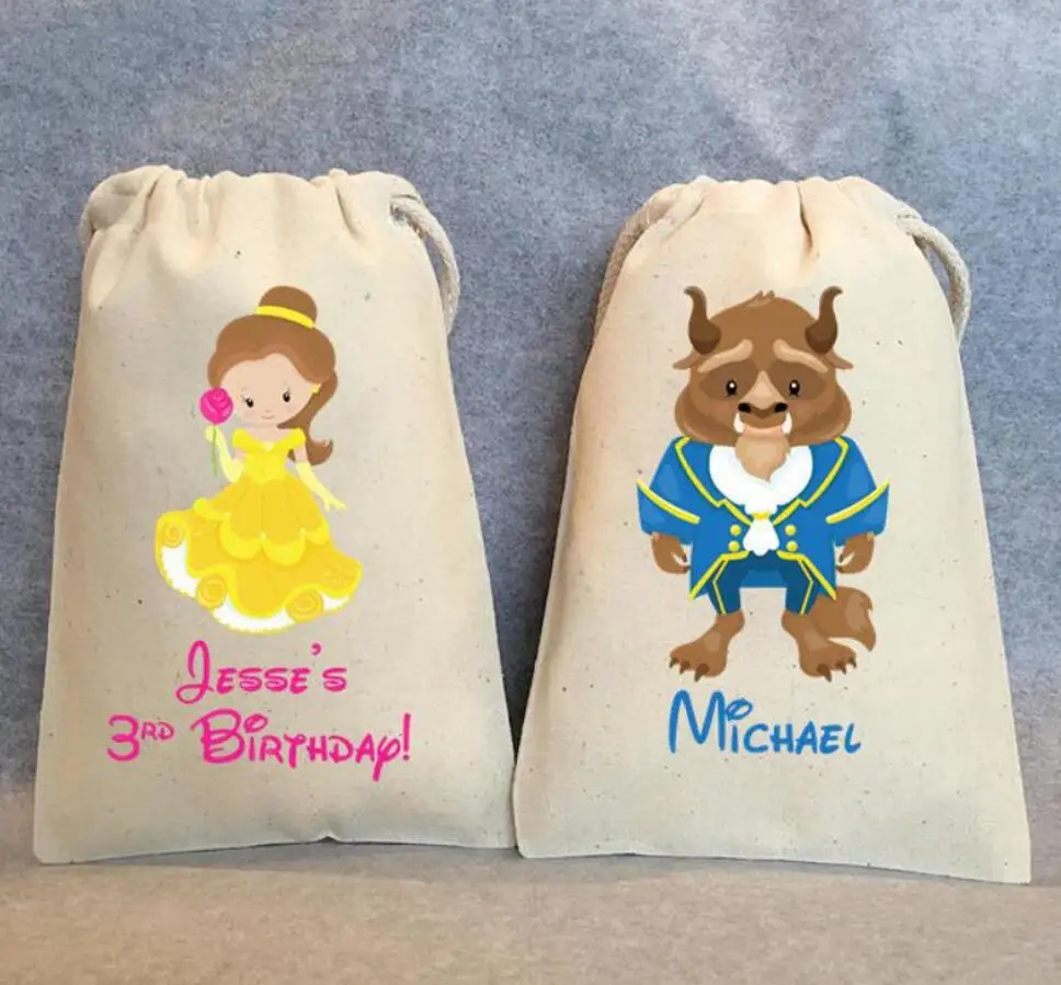 Custom Beauty Princess Birthday party gift bags, Belle, Beast, Beauty and the Beast baptism Christening party favor bags