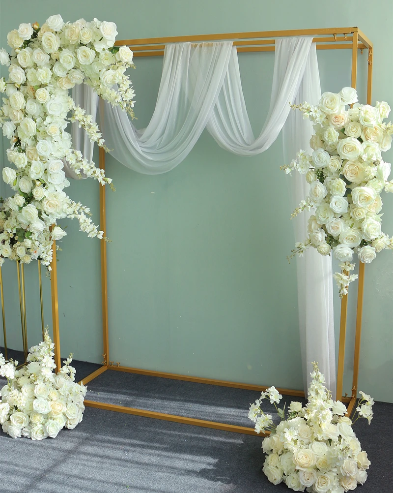 JAROWN Customize Wedding Flower Arrangement Artificial Flowers White Rose Triangle Flower Row Half Ball Wedding Arch Decoration