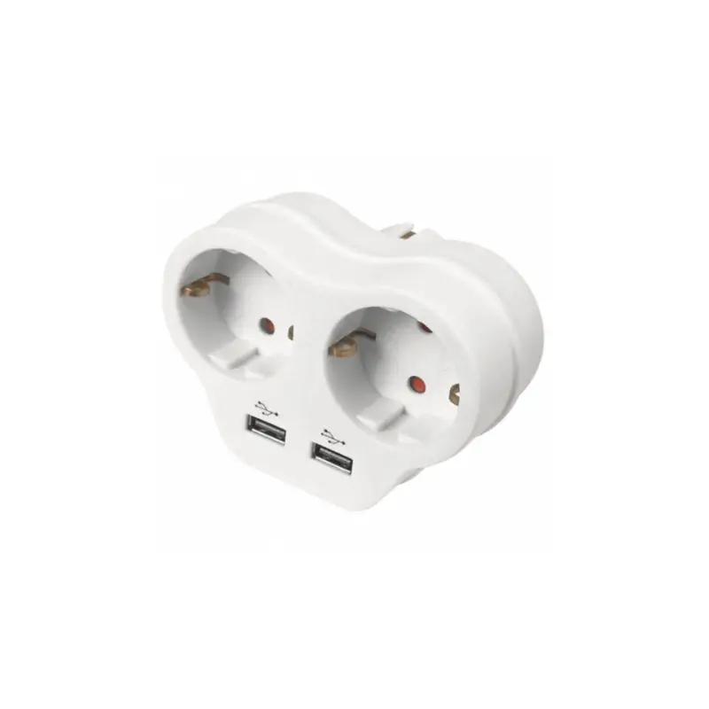 Viko USB Plug Double Socket (2.1 Amps)-White European Conversion Plug 1 to 2 Way Socket Adapter EU Standard With USB