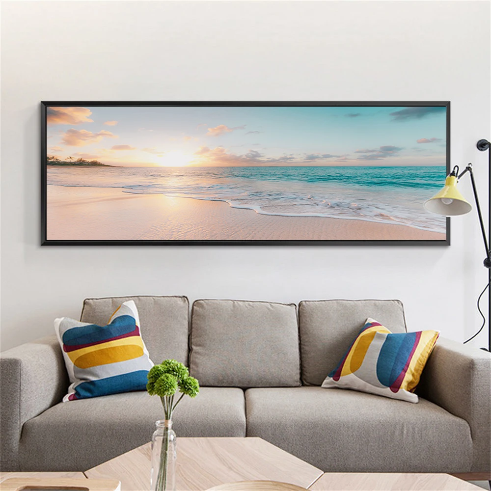 Modern Sea Wave Beach Sunset Canvas Painting Nature Seascape Posters And Prints Wall Art Pictures For Room Decoration Frameless