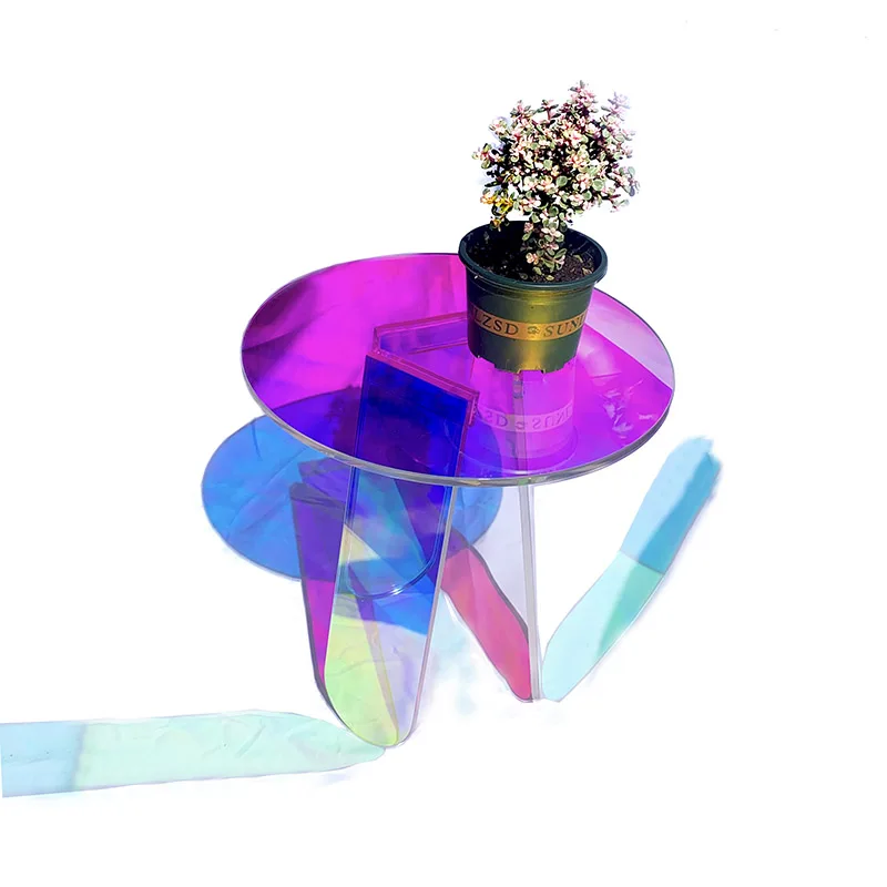 Round Colorful Acrylic Side Table Shape Laser Color Changing Reflective Advertising Decoration Plexiglass  Coffee End Tables