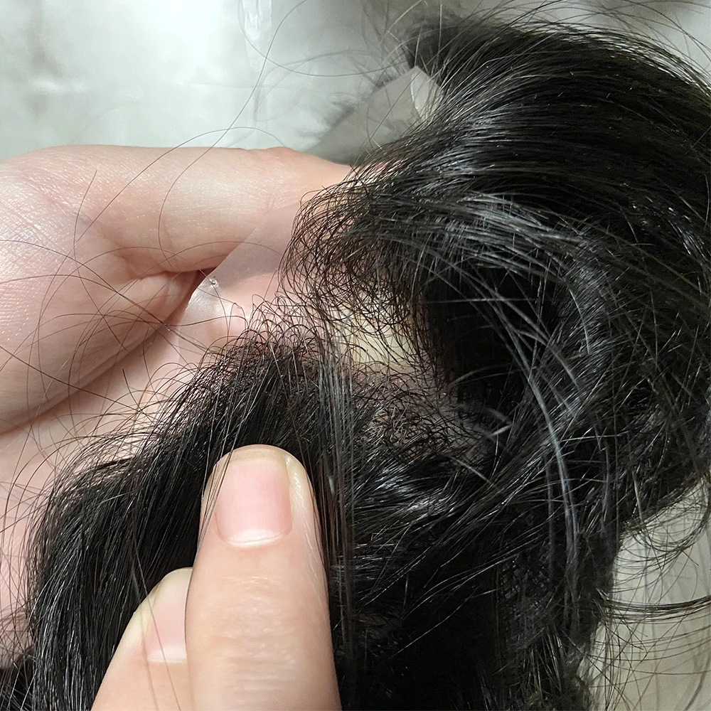 0.06-0.08mm Vlooped penuh kulit tipis garis rambut dasar alami pria rambut palsu 1B40/1B65 abu-abu Sistem prostesis rambut manusia pirang pria