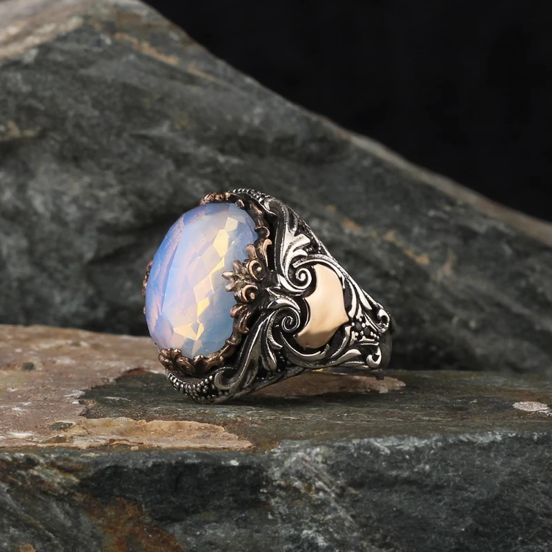 

Male Moonstone Gemstone 925 Sterling Silver Ring Special Design 2022 Summer Winter Fashion Trend Accessories Products Souvenir Free Shipping