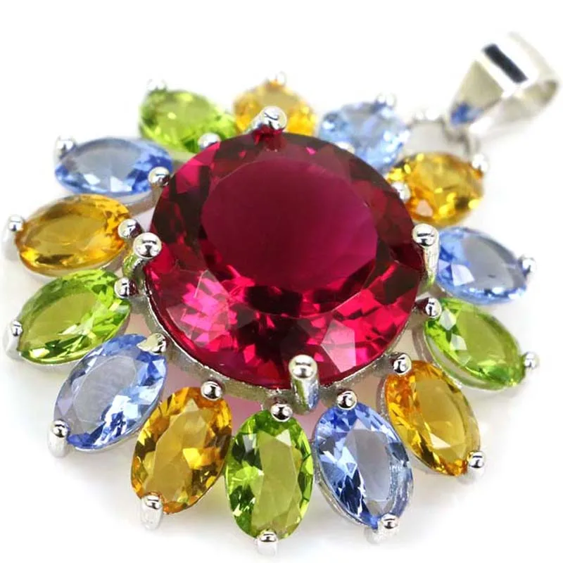 32x26mm Multi Color 4.8g Golden Citrine Pink Tourmaline Violet Tanzanite 925 Solid Sterling Silver Pendant