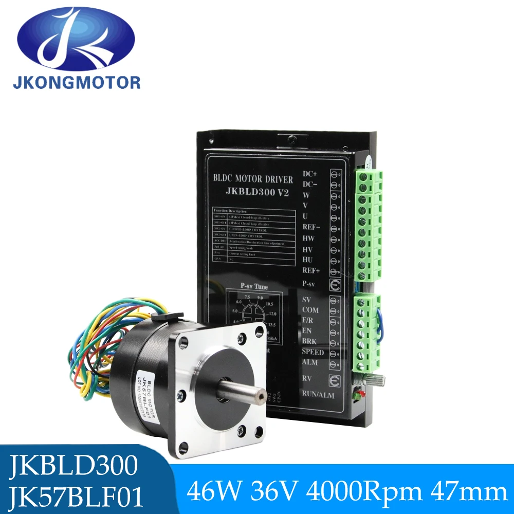 JK57BLS01 DC36V 4000rpm 46W 0.11N.m 2A Brushless DC Motor With Hall-sensor 3-phase Brushless BLDC Motor with Driver BLD70 BLD300