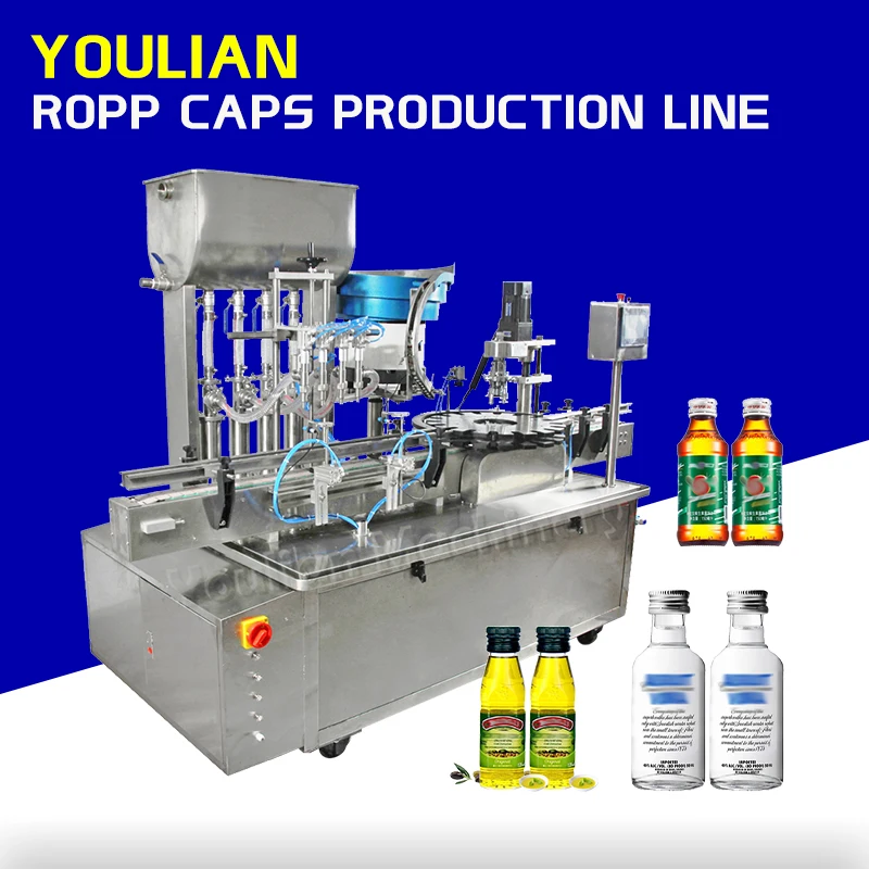 YTSP-500 Fully Automatic  Wine  Filler Vodka Beverage Olive Oil Glass Bottle Aluminum Ropp Caps Filling Capping Machine