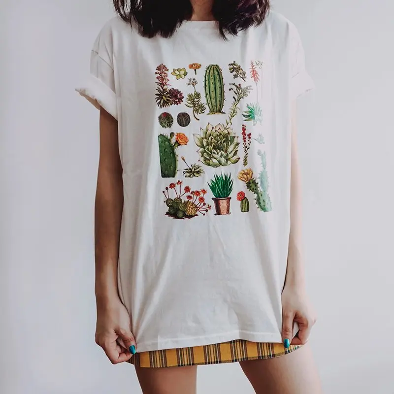 Cactus Plants Botanical Shirt Cute Gardening T-shirt Desert Not a Hugger Top Summer Fashion Short Sleeve Women Tee Grunge