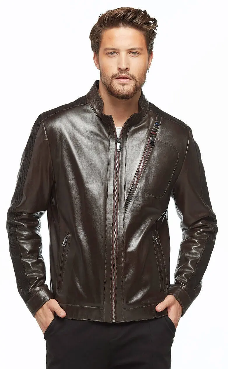 Renzo Coffee Antique Leather Coats Orjinal Lambskin Autumn Winter 2022 Biker Slim Large Size VintageTürkiye