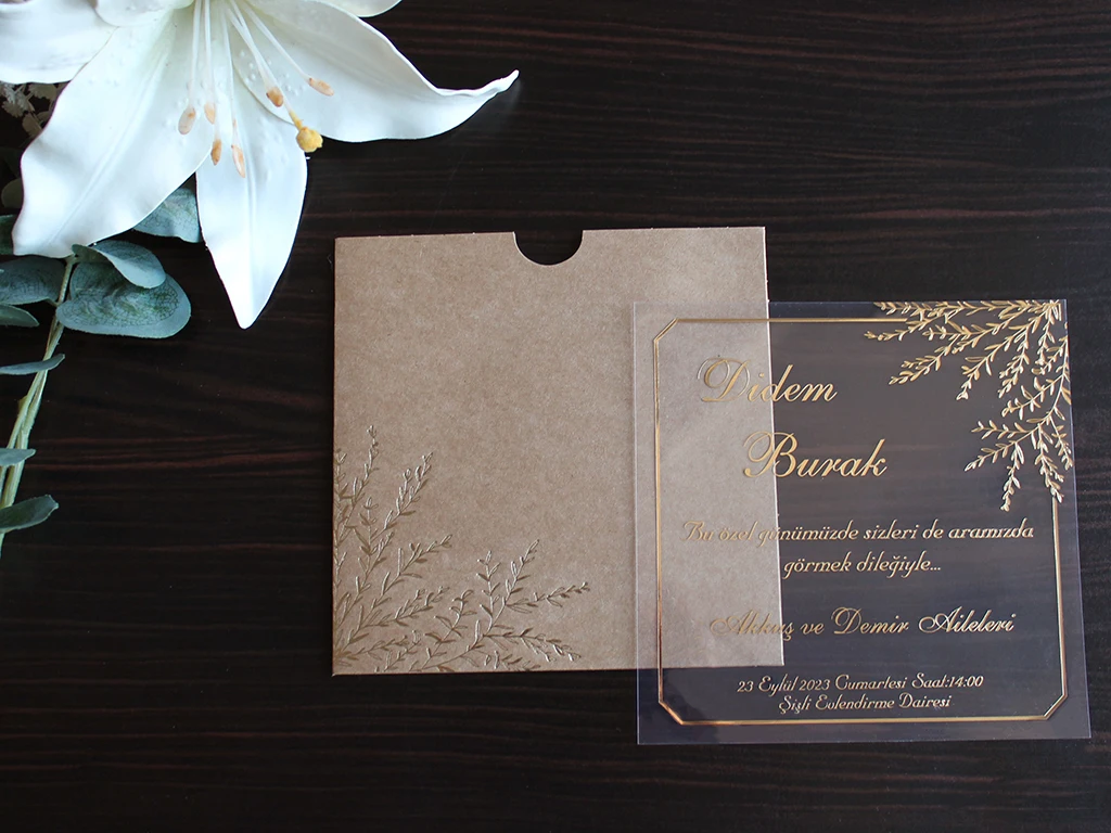 

50 pcs Wedding Invitation, Acrylic Invitations, Acrylic Gold Invitations, Minimalist Design, Clear Acrylic Invitation