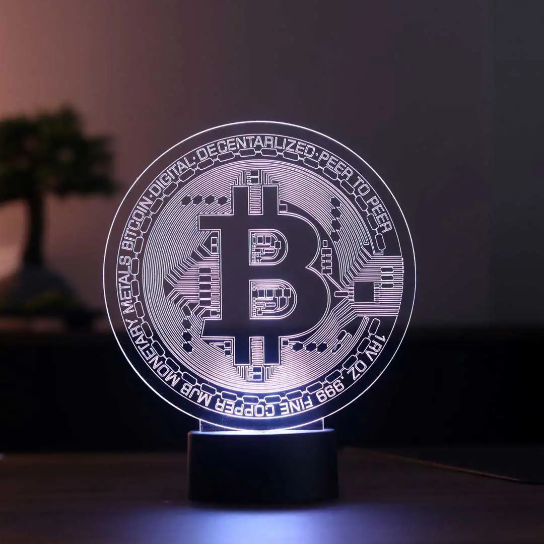 Acrylic Led Night Light Bitcoin for Room Decorative Nightlight Crypto Money 7 Color Changing Battery Powered Table Night Lamp 3d Room Decor Anime Wedding Stranger Things Led Lights Wedding Decoration Nightlights