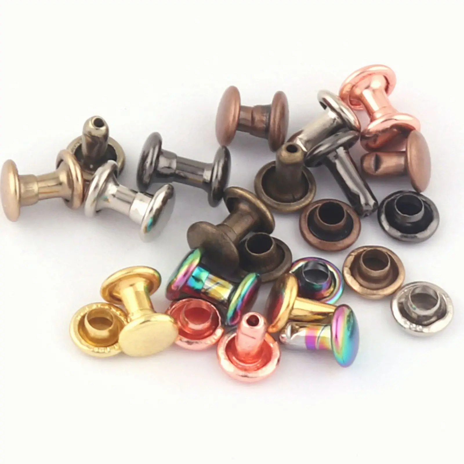 

6mm Rainbow Double Cap Metal Button Round Jewelry Rivet Studs For Purse Bags Handbags Shoes Jeans Belts Leather 100sets