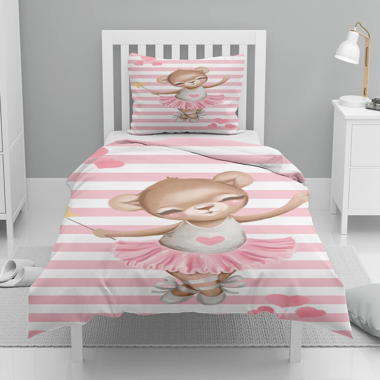 

Else 4 Pcs Pink Lines Dancer Ballerina Bears 3D Print Cotton Satin Chidren Kids Duvet Cover Bedding Set Pillow Case Bed Sheet