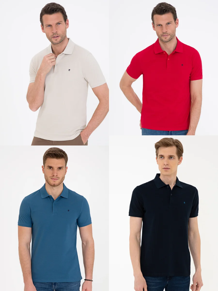 Pierre Cardin Men's Polo Shirt Slim Fit %100 Cotton Solid Color T-Shirt No Pocket Tops Short Sleeves Casual Summer