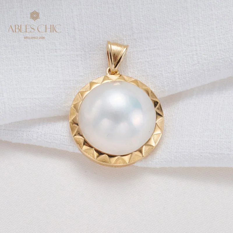  Solitaire Mabe Pearl Minimalist Pendant Solid 925 Silver Charm Wedding Necklace C11N3S25841